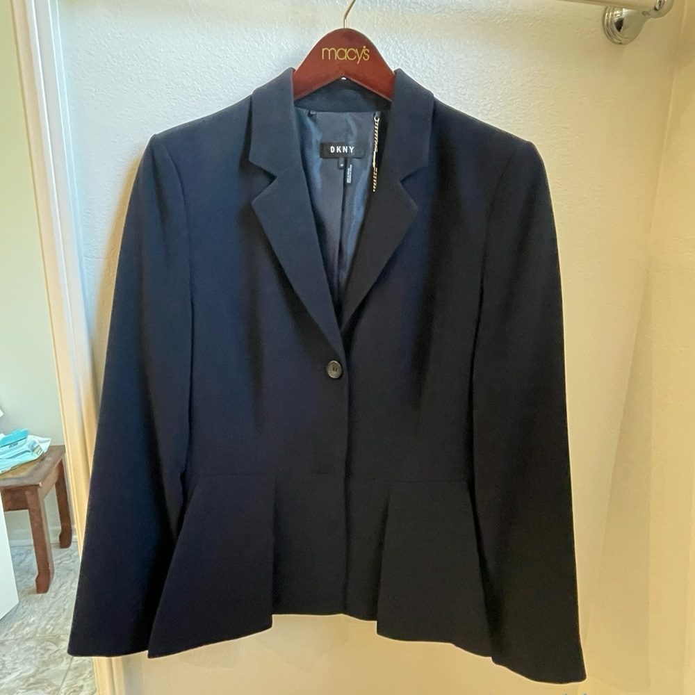 DKNY Women's Navy Pleated Peplum Blazer